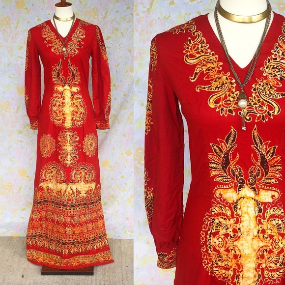 Vintage Dresses & Skirts - True Vintage✨STUNNING 70s Boho Batik Maxi Dress!